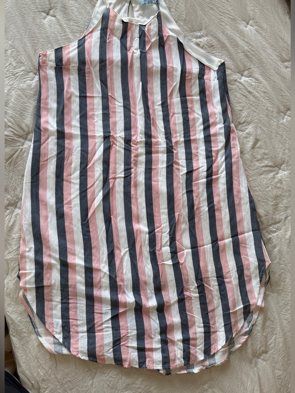 Striped Sleeveless Halter Dress in Pink, White & Navy #she+Sky